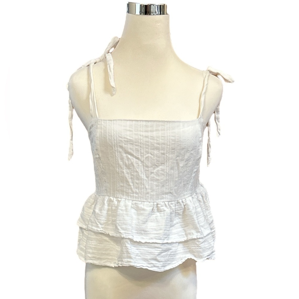 Lost + Wander Women Ivory Sleeveless Blouse M Tiered Spaghetti Strap